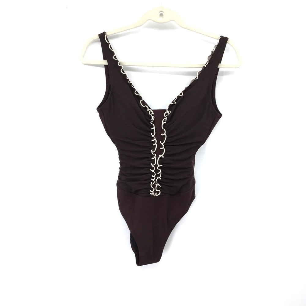 Profile by Gottex retro chocolate Brown white trim bathing 1 piece swim suit 6